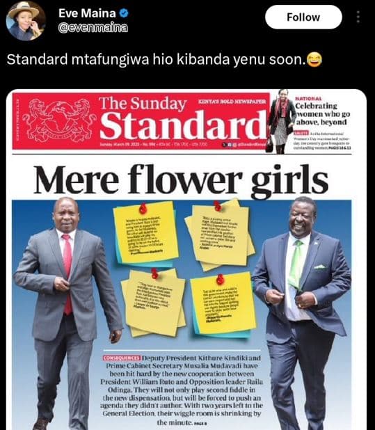 Eve maina venmaina follow standard mtafungiwa hio kibanda yenu soon ko the sunda