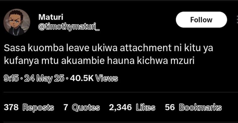 Maturi imodhymagur_ follow sasa kuomba leave ukiwa attachment ni kitu ya kufanya