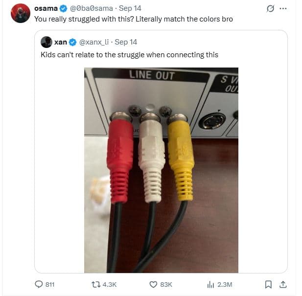 Osama baosama sep 14 you really struggled with this? literally match the colors