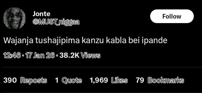 Jonte mustnfe follow wajanja tushajipima kanzu kabla bei ipande 17 jan 26 38.2k