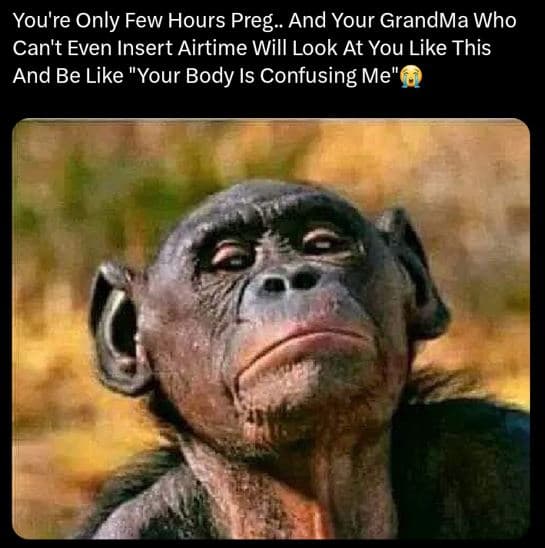 You're only few hours preg and your grandma who can't even insert airtime will l