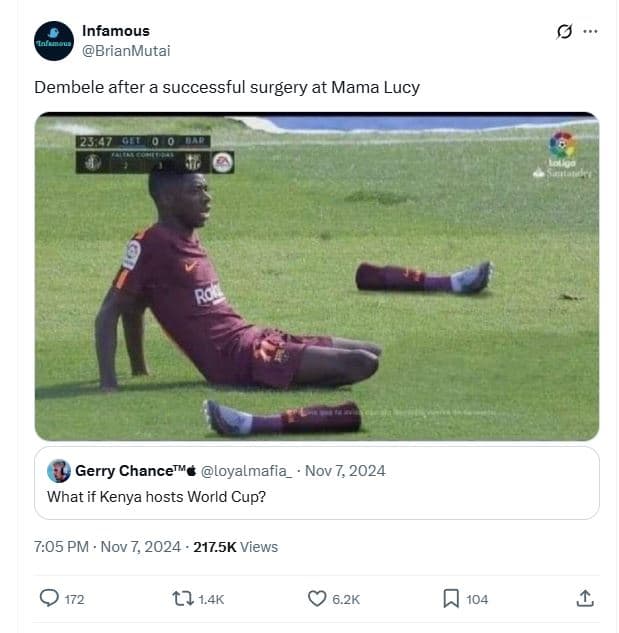 Infamous brianmutai dembele after a successful surgery at mama lucy 2 0u gerry c