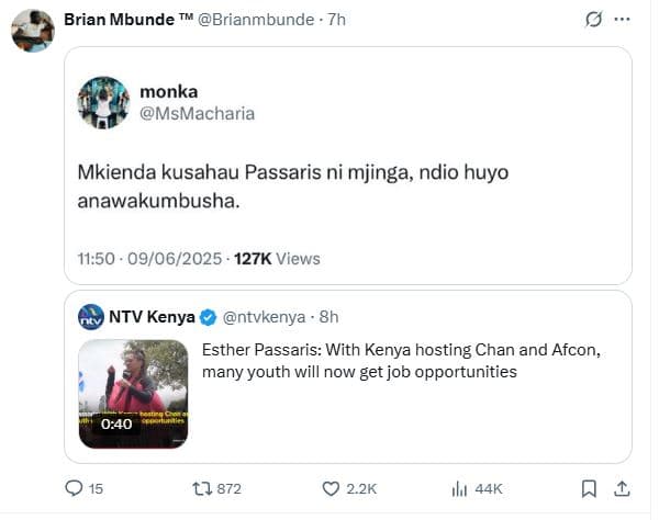 Brian mbunde brianmbunde . 7h monka msmacharia mkienda kusahau passaris ni mjing