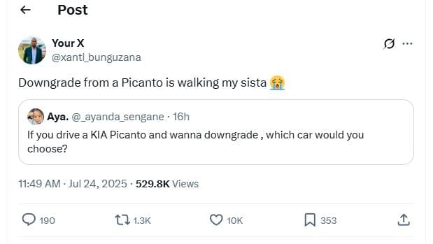 Post your x xanti_bunguzana downgrade from a picanto is walking my sista aya. _a