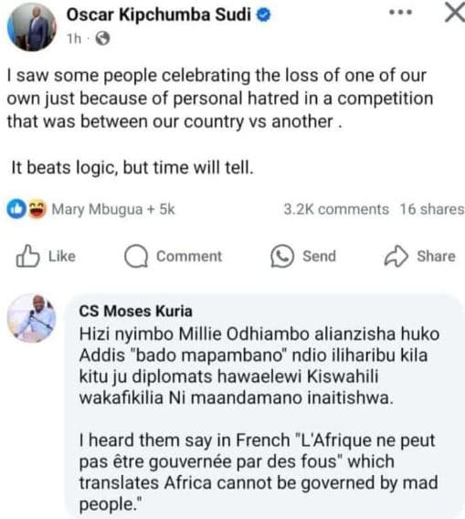 Oscar kipchumba sudi ih saw some people celebrating the loss of one of our own j