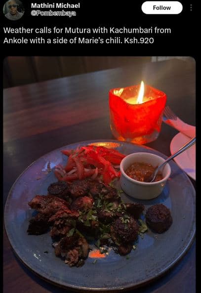 Mathini michael pombambban follow weather calls for mutura with kachumbari from