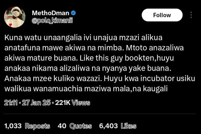Methodman hpolokimanfi follow kuna watu unaangalia ivi unajua mzazi alikua anata