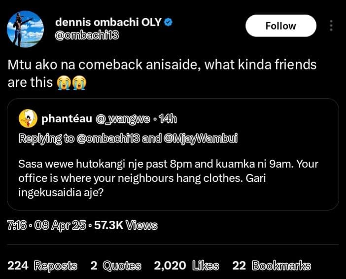 Dennis ombachi oly ombachil3 follow mtu ako na comeback anisaide what kinda frie