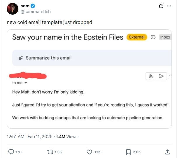 Sam sammarelich new cold email template just dropped saw your name in the epstei