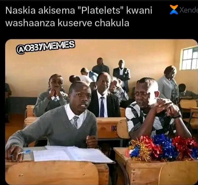 Naskia akisema platelets kwani washaanza kuserve chakula xende o33imemes ma