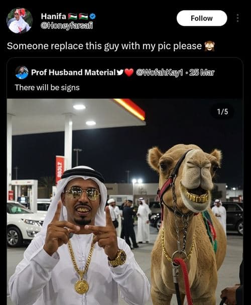 Hanifa honeylarsaf follow someone replace this guy with my pic please prof husba