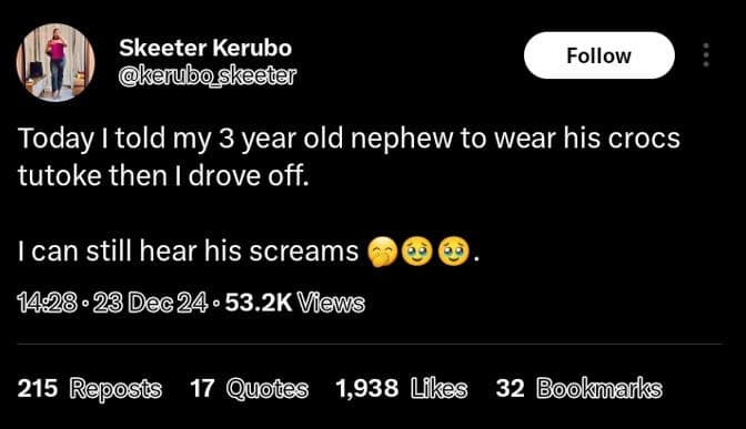 Skeeter kerubo karuboskeeter follow today _ told my 3 year old nephew to wear hi