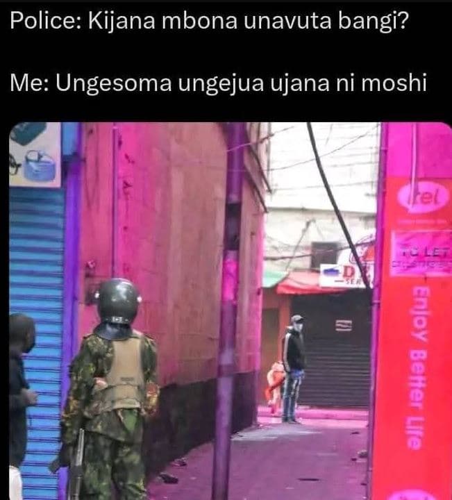 Police kijana mbona unavuta bangi? me ungesoma ungejua ujana ni moshi kel 9 5
