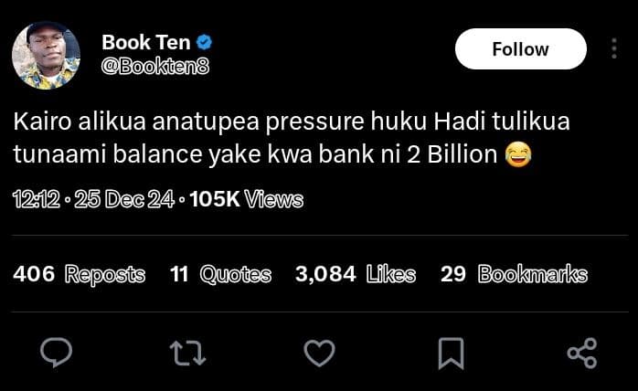 Book ten bookten8 follow kairo alikua anatupea pressure huku hadi tulikua tunaam