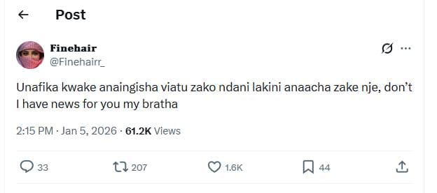 Post finehair finehairr _ unafika kwake anaingisha viatu zako ndani lakini anaac