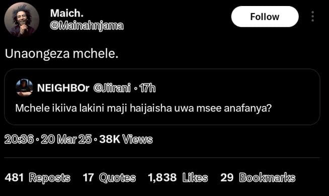 Maich_ mainahnjama follow unaongeza mchele neighbor lirani 17h mchele ikiiva lak