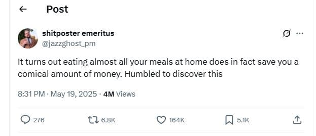 Post shitposter emeritus jazzghost_pm it turns out eating almost all your meals