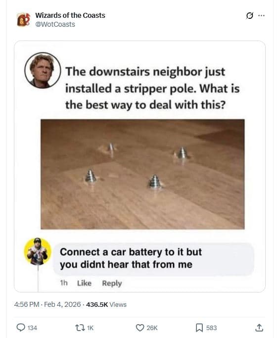 Wizards of the coasts wotcoasts the downstairs neighbor just installed a strippe