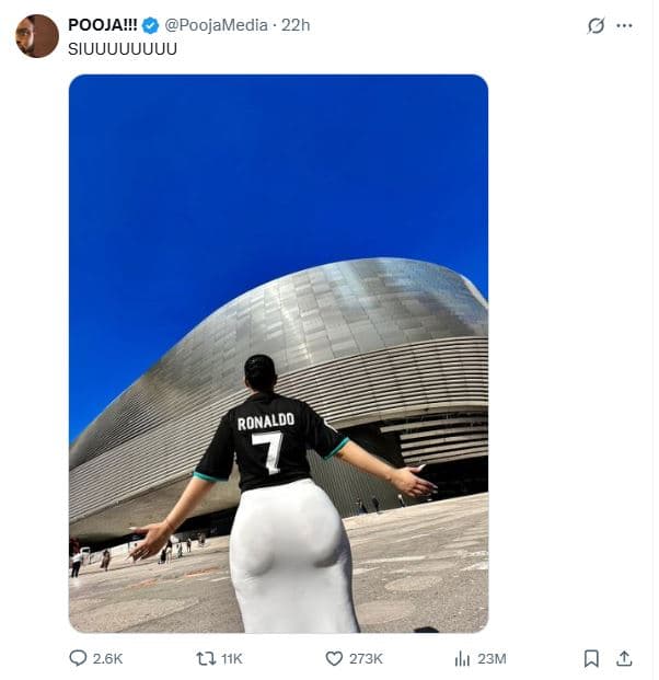 Poojaw! poojamedia 22h siuuuuuuuu 0 26k tj 1k 273k 23m ronaldo