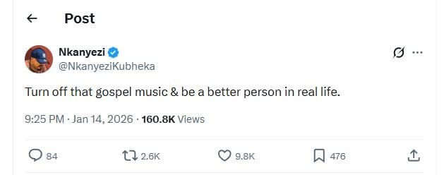 Post nkanyezi nkanyezikubheka turn off that gospel music be a better person in r