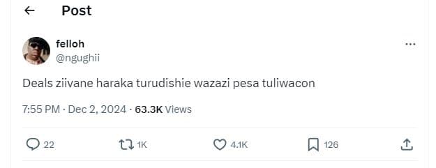 Post felloh ngughii deals ziivane haraka turudishie wazazi pesa tuliwacon 7.55 p