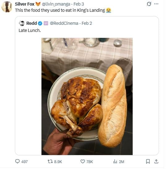 Silver fox livin_omanga feb 3 this the food they used to eat in king's landing r