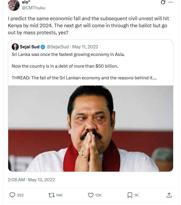 Slo cmthuku predict the same economic fall and the subsequent civil unrest will