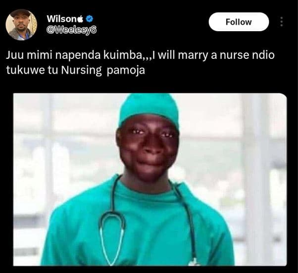 Wilsone weeleey follow juu mimi napenda kuimba,,i will marry a nurse ndio tukuwe