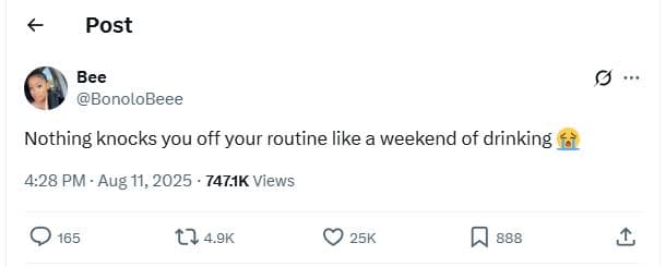 Post bee bonolobeee nothing knocks you off your routine like weekend of drinking