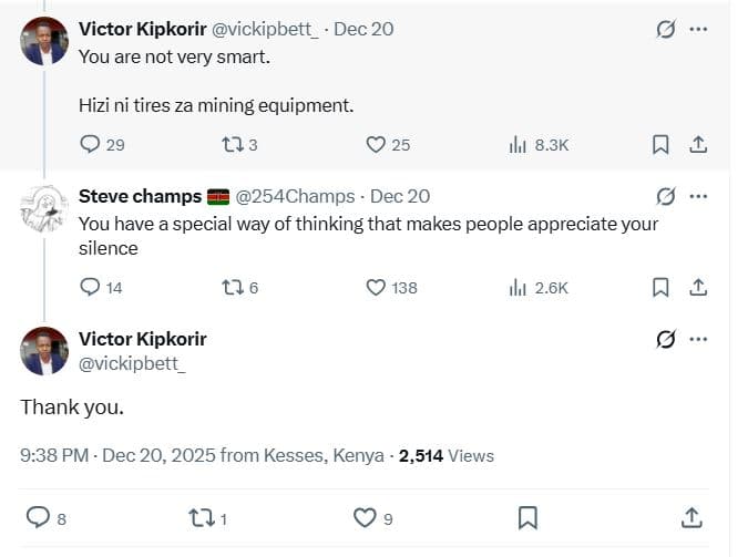 Victor kipkorir vickipbett _ dec 20 you are not very smart hizi ni tires za mini