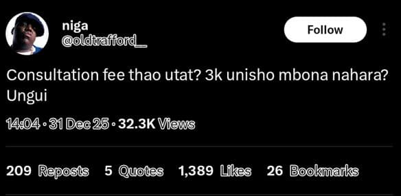 Niga olduiaffiord _ follow consultation fee thao utat? 3k unisho mbona nahara? u