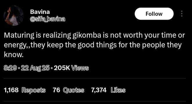 Bavina sifabavina follow maturing is realizing gikomba is not worth your time or