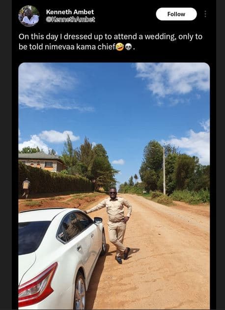 Kenneth ambet kenne anibet follow on this day dressed up to attend a wedding onl