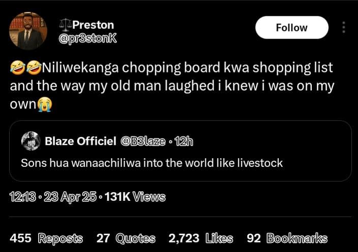 Preston pprbstonk follow niliwekanga chopping board kwa shopping list and the wa