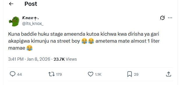 Post knoxt. its_knox kuna baddie huku stage ameenda kutoa kichwa kwa dirisha ya
