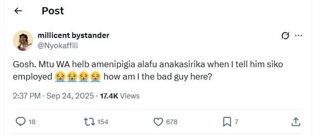 Post millicent bystander nyokaffiii gosh. mtu wa helb amenipigia alafu anakasiri