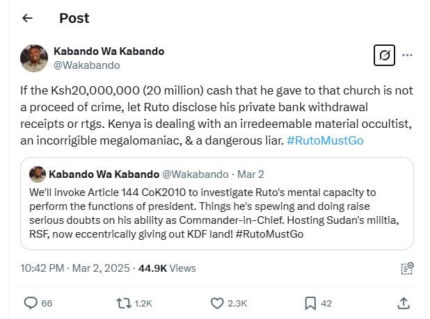 Post kabando wa kabando wakabando if the ksh2o,0oo,000 20 million cash that he g