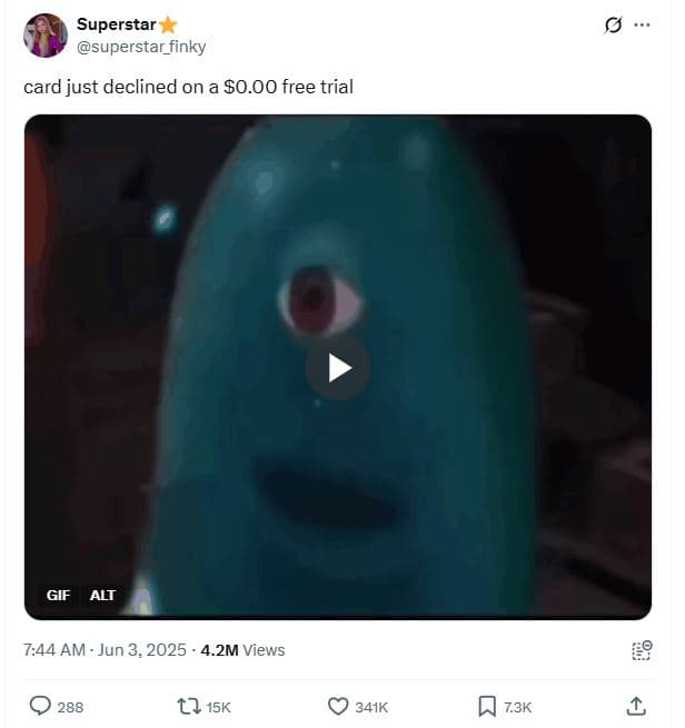 Superstar superstar_finky card just declined on a s0.00 free trial gif alt 7.44