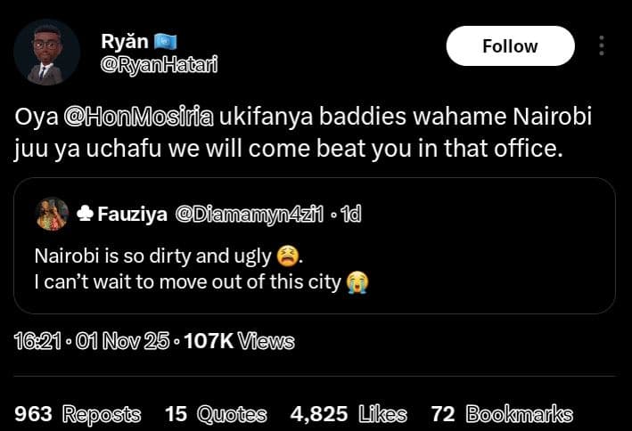Ryàn ryanhatarf follow oya honmosiria ukifanya baddies wahame nairobi juu ya uch