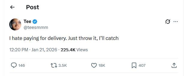 Post tee teesmmm hate paying for delivery. just throw it, l'll catch 12.20 pm ja