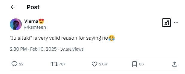 Post vierna ksmteen ju sitaki is very valid reason for saying no 2.30 pm feb 10,