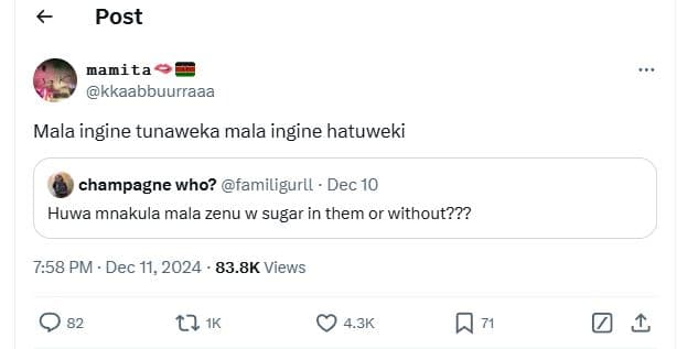 Post mamita kkaabbuurraaa mala ingine tunaweka mala ingine hatuweki champagne wh