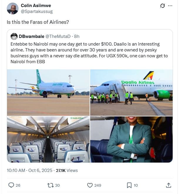 Colin asiimwe spartakussug this the faras of airlines? dbwambale themutad 8h ent