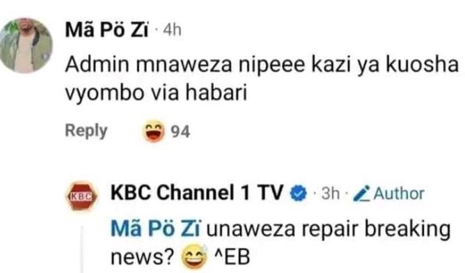 Mã pö zi 4h admin mnaweza nipeee kazi ya kuosha vyombo via habari reply 94 kog k