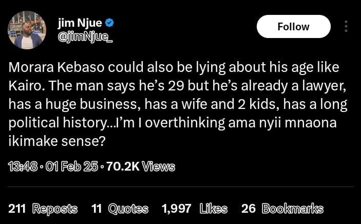 Jim njue jimnjue follow morara kebaso could also be lying about his age like kai
