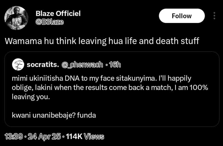 Blaze officiel bblaze follow wamama hu think leaving hua life and death stuff so