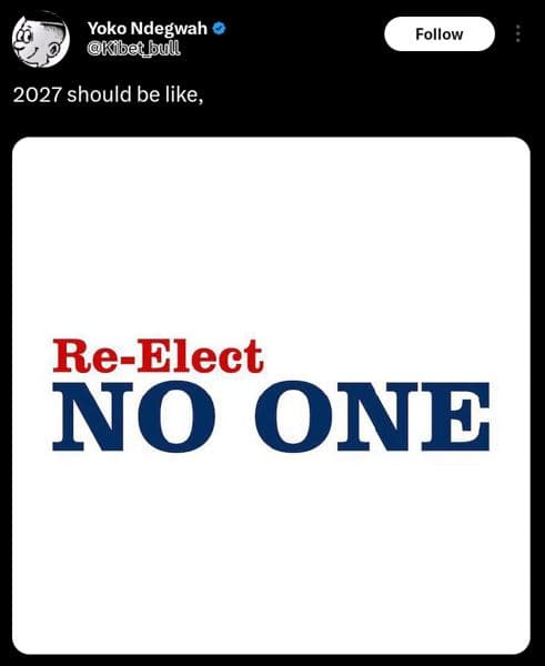 Yoko ndegwah kibet puu follow should be like, reelect no one