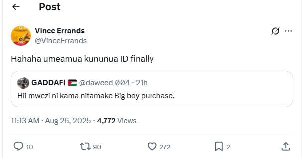 Post vince errands vinceerrands hahaha umeamua kununua id finally gaddafi daweed