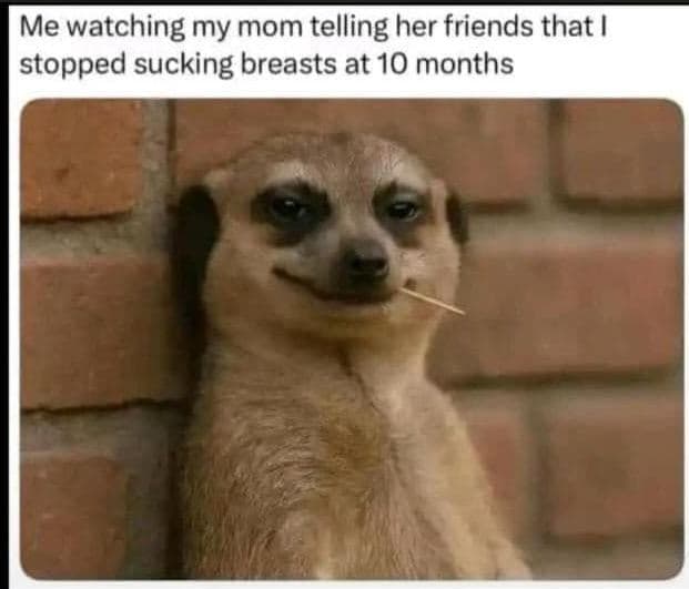 Me watching my mom telling her friends that stopped sucking breasts at 10 months