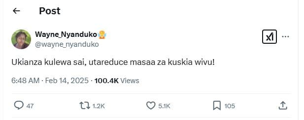 Post wayne_nyanduko wayne _nyanduko ukianza kulewa sai, utareduce masaa za kuski